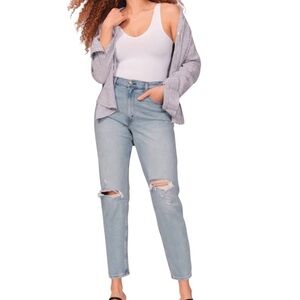 Abercrombie & Fitch Mom High Rise Light Wash Distressed Jeans